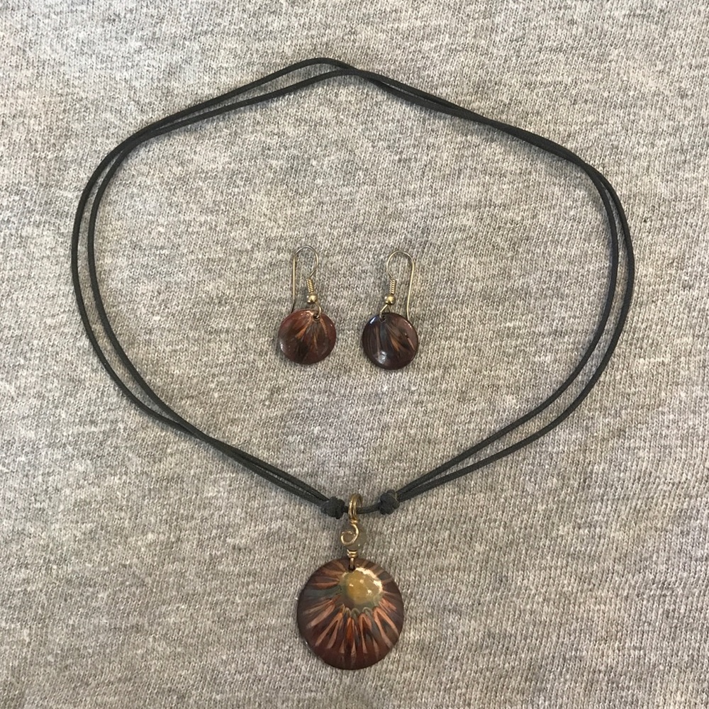 Necklace and Earring Set with Art Copper
